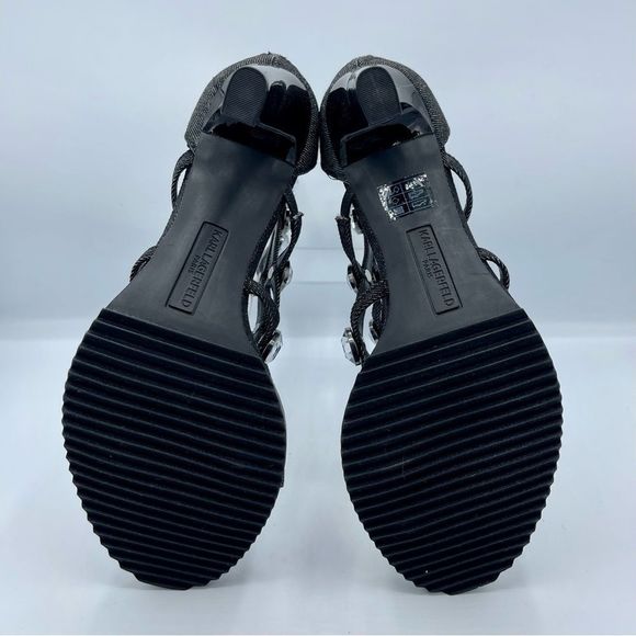 KARL LAGERFELD Beatriz Faux Crystals Heel Sandals in Black Size 10 NWOT - Picture 10 of 15